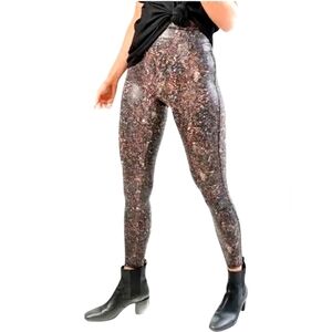Spanx Faux Leather Snake Shine High Rise Leggings In Mocha Size XS
